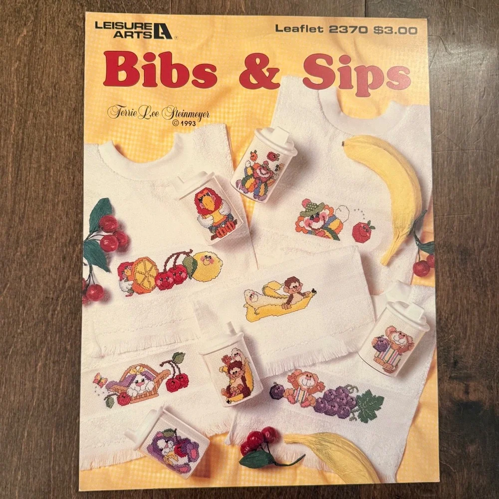 Vintage Baby Bib Cross Stitch Bundle Leisure Arts Baby Cover-Ups‎ Bibs & Sips